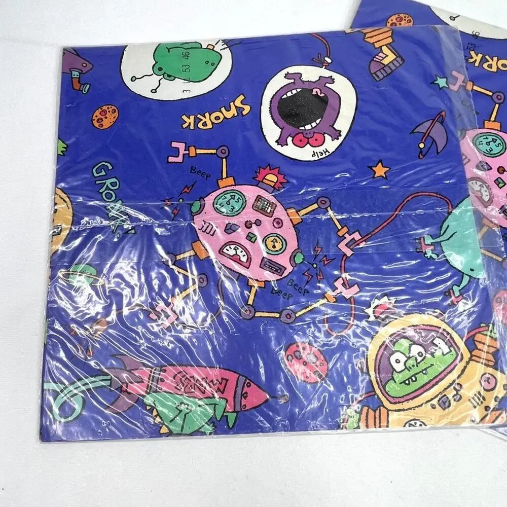 Two Vintage Hallmark Space Cartoon Wrapping Paper Sheets